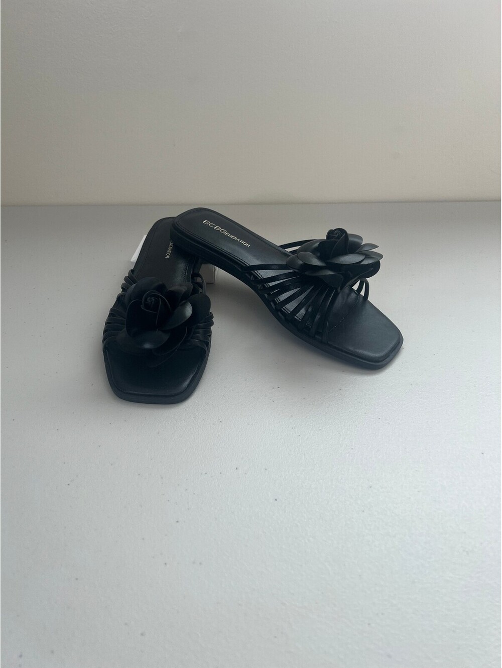 BCBGeneration Women's Masha Flower Slip-on Flat Sandals - Black, Size, 8.5